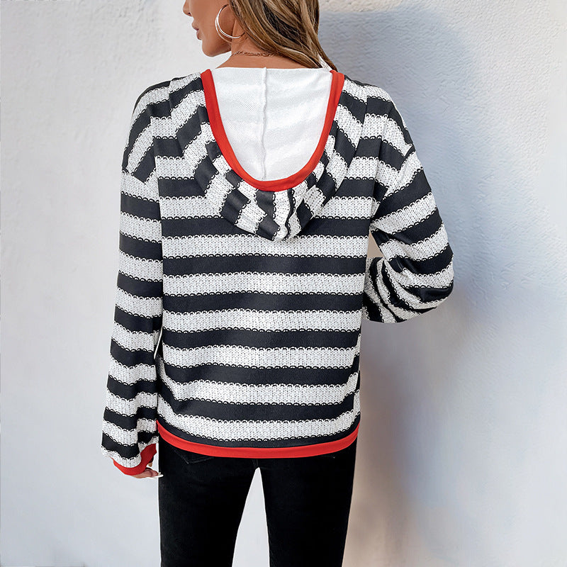 Chic Black & White Striped Pullover Sweater for Women