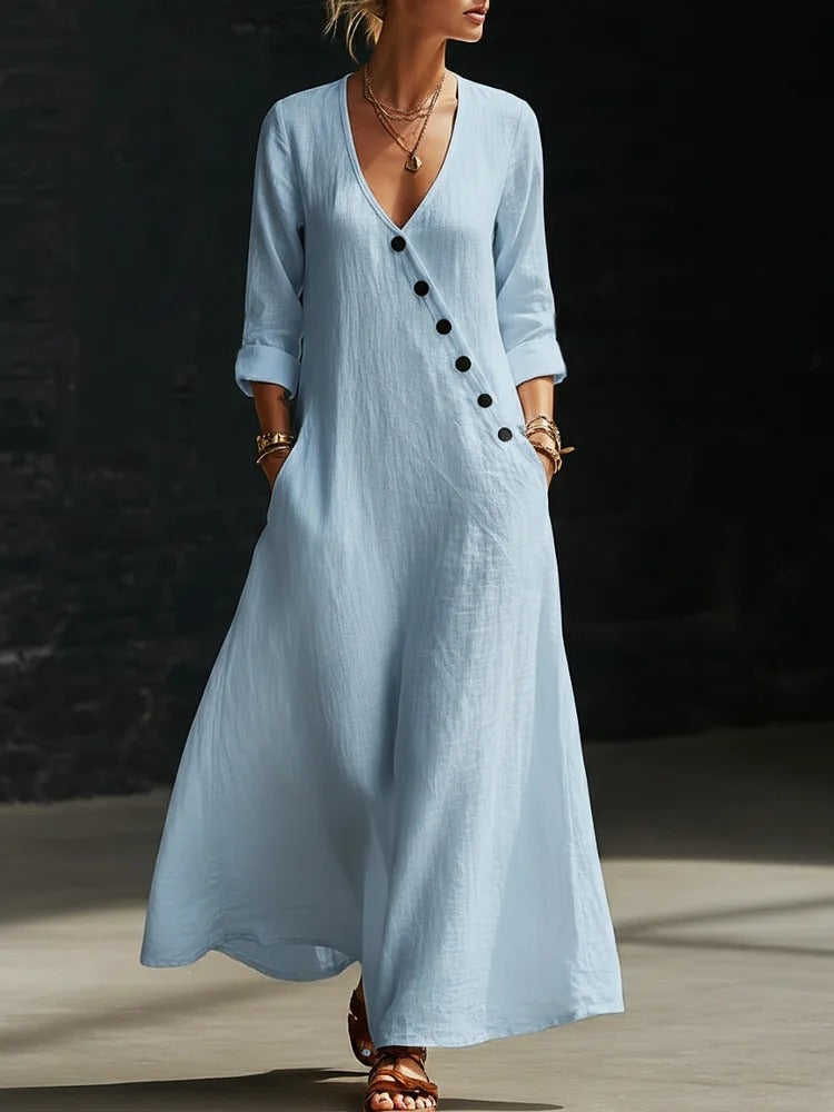 Womens Fashionable Casual Long-sleeve Button-down Dress