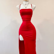 Spaghetti Strap Tie-Detail Slit Dress