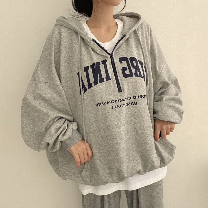 Casual Letter Print Hooded Pullover Sweatshirt