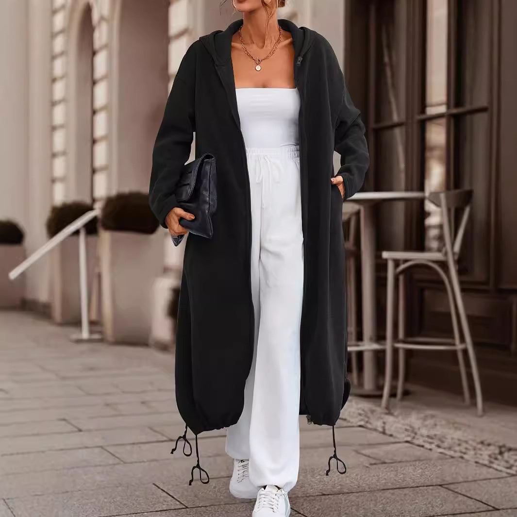 Women's Casual Solid Color Thickened Long Coat