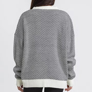 Contrast Striped Sweater Jacket, Long Sleeved Top