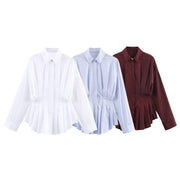 Womens Designer All-Season Long-Sleeve Pleated Poplin Shirt