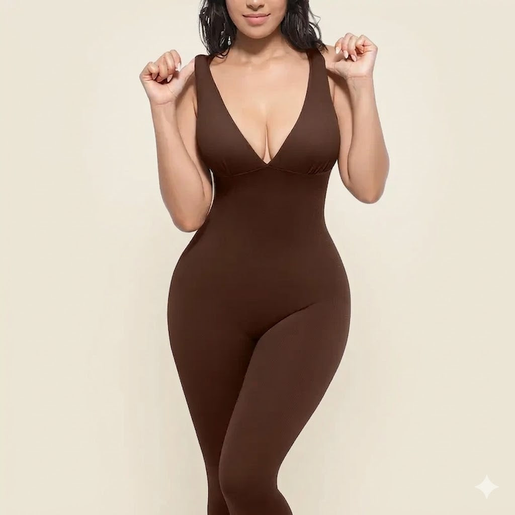 Deep V Shapewear With Chest Support Breathable High-Waisted Tummy Control Jumpsuit