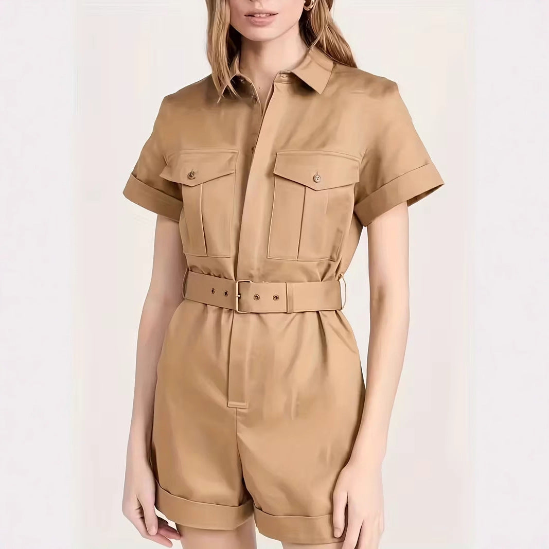 Elegant Pocketed Waistband Workwear-style Jumpsuit