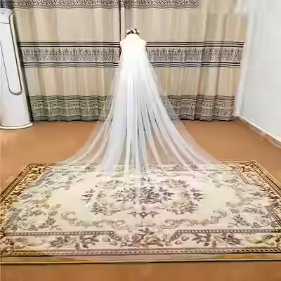 Elegant White Cathedral Veil for Spring Wedding