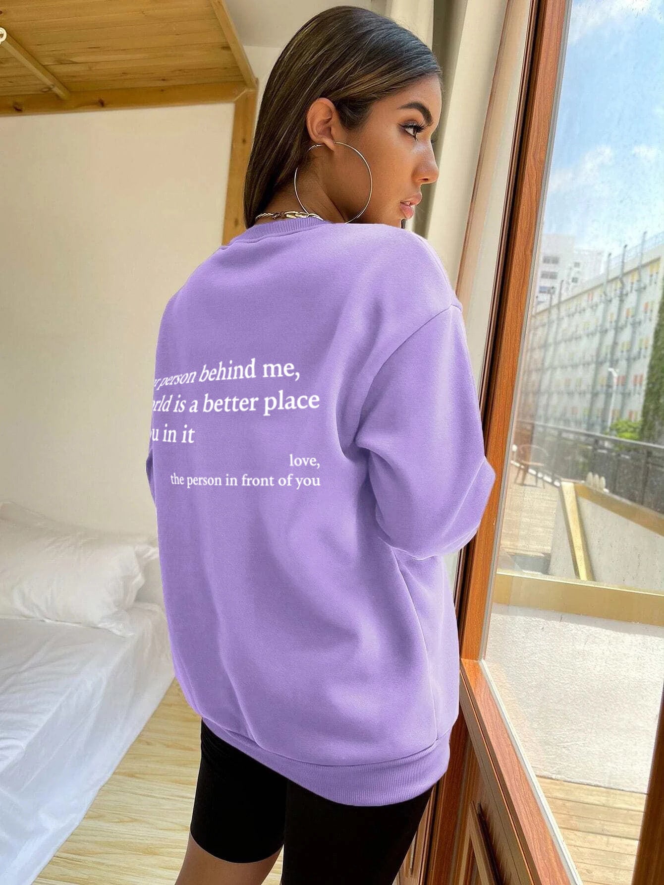 Women's Cozy Fleece-Lined Slogan Crewneck Sweatshirt