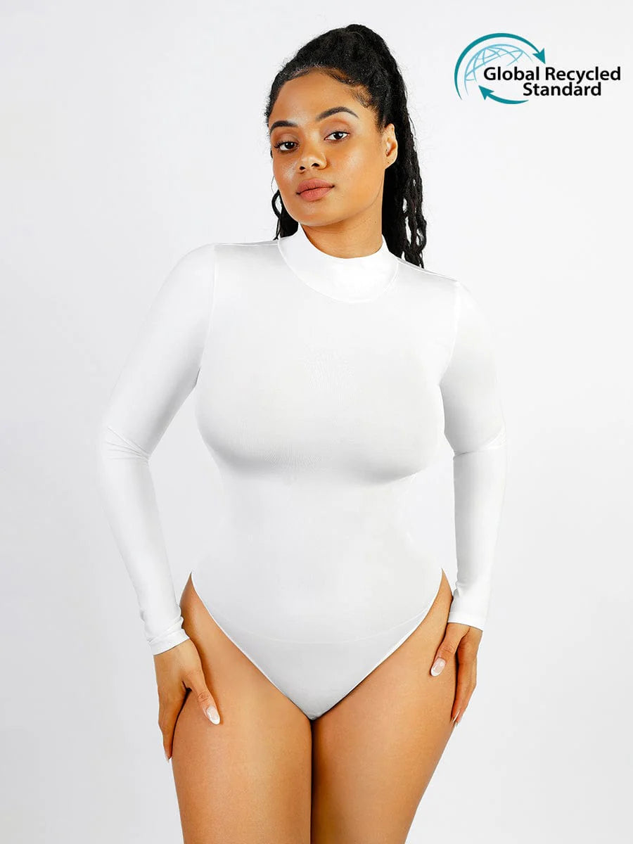 Eco-Friendly Seamless Turtleneck Long Sleeve Thong Bodysuit