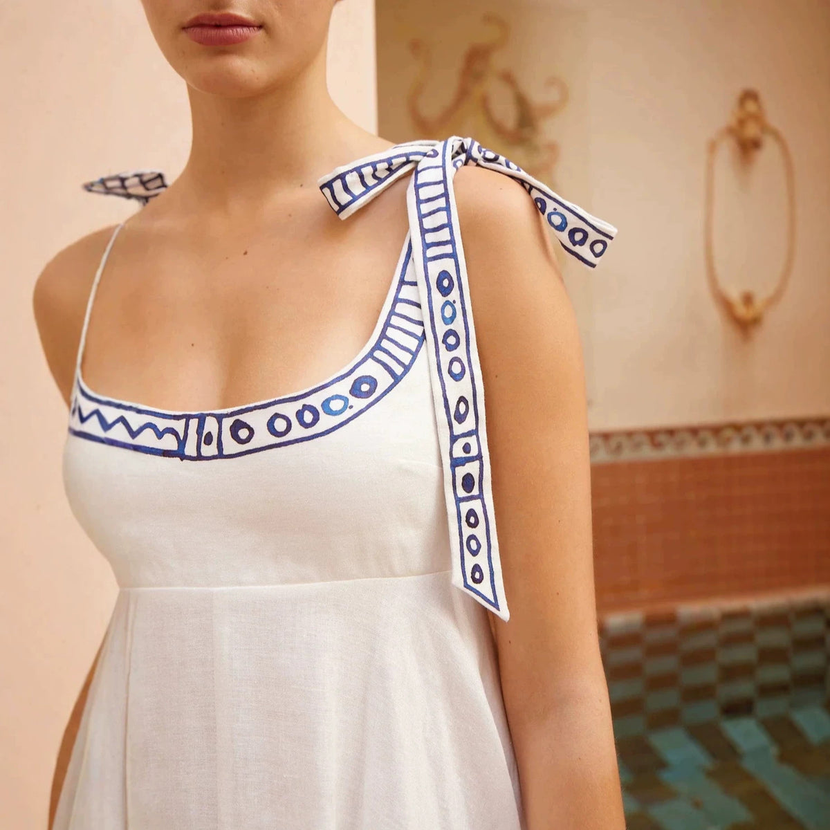 Printed Elegant Versatile Lace-up Linen Dress