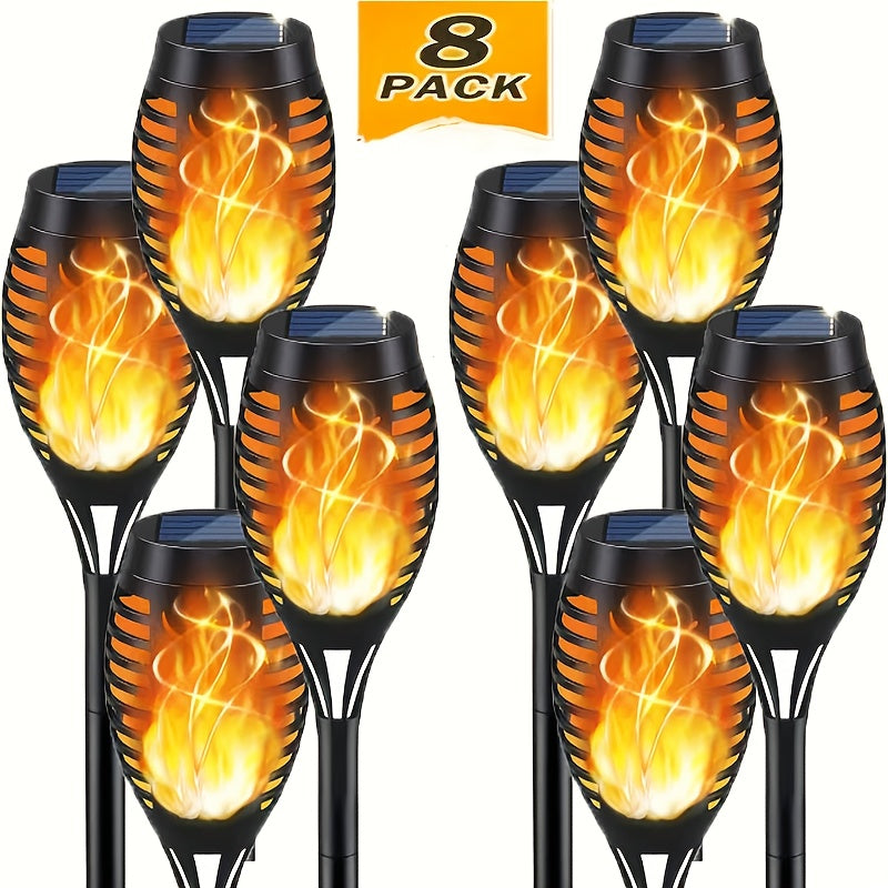 8pcs Halloween Outdoor Solar Lights, Dancing Flashing Flame Torch Lights, Suitable for Trails, Lawns, Gardens, Courtyards, Landscape Decorative Lights