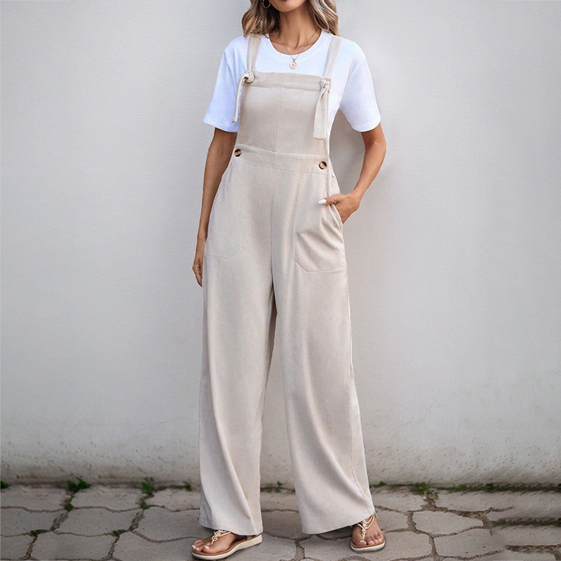 Casual Corduroy Sleeveless Suspender Jumpsuit Womens Apparel