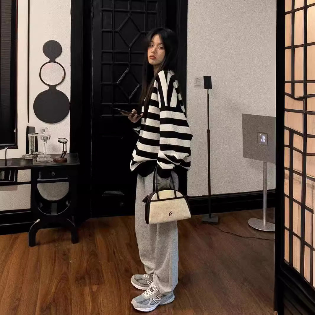 Women's Casual Striped Pullover Sweatshirt
