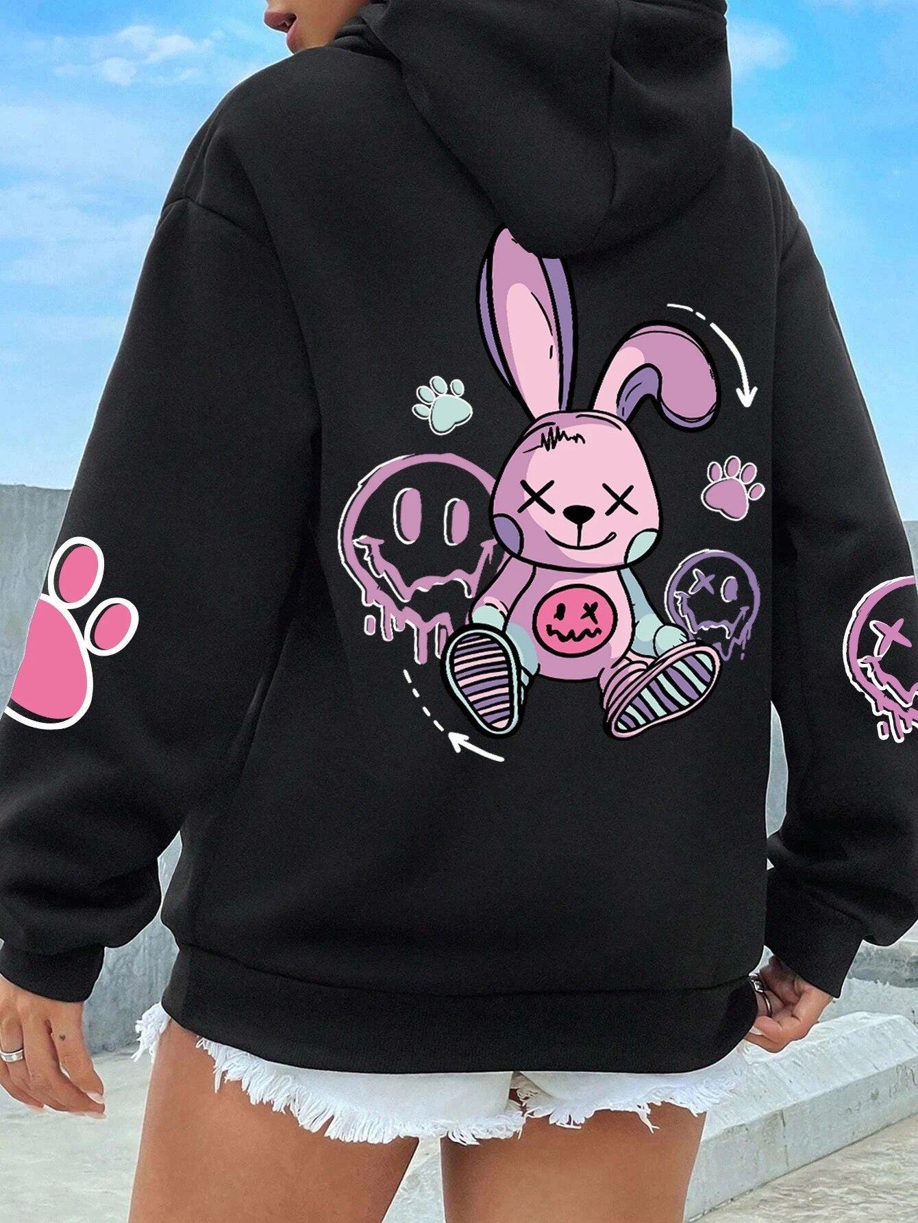 Casual Drop-Shoulder Printed Hoodie for Women