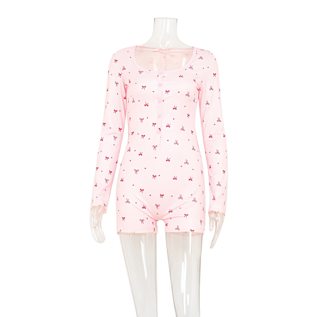Women's Casual Long-Sleeve Button Romper Shorts