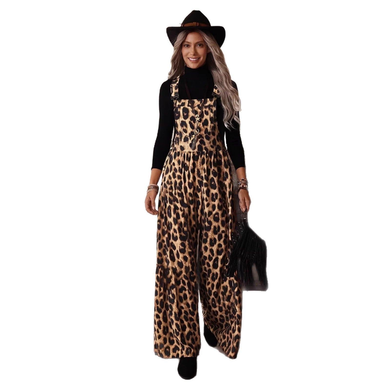Women's Leopard Wide-Leg Casual Jumpsuit