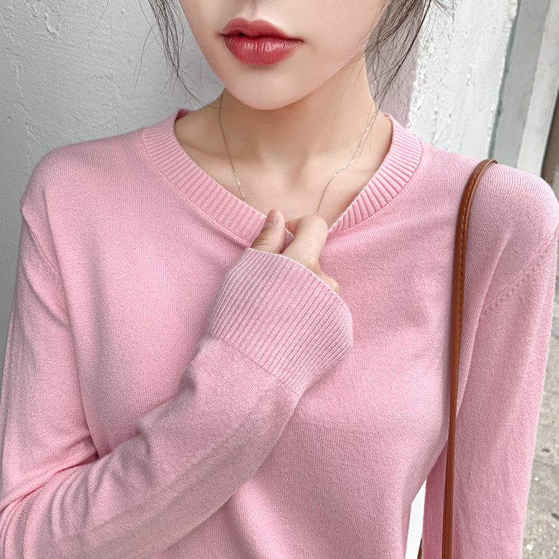 Womens Long-sleeve Knitted Pullover with a Crew Neck Lightweight Sweater Top