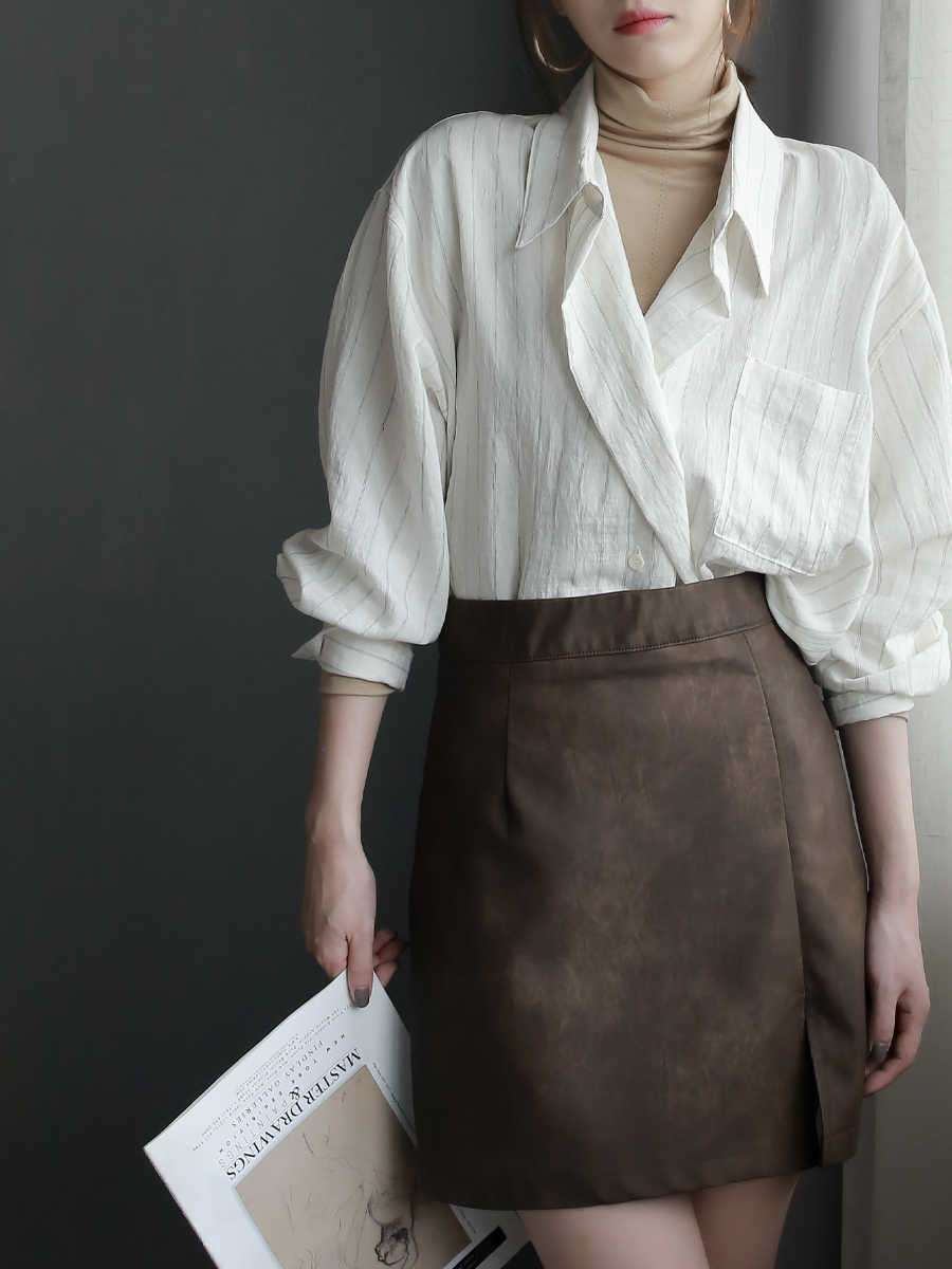 Two-button Design Striped Cardigan Shirt Loose Top