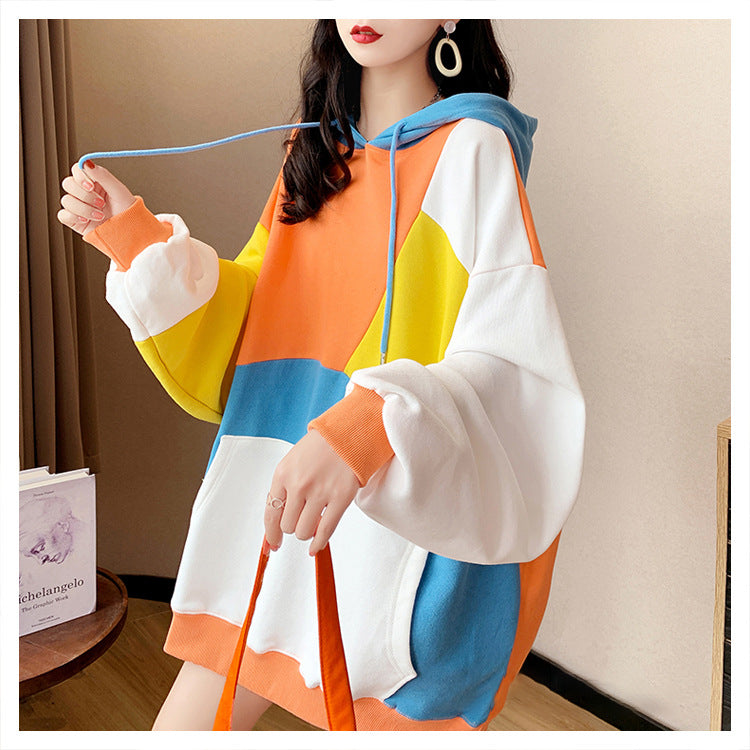 Cozy Color-Block Hooded Sweater for Women