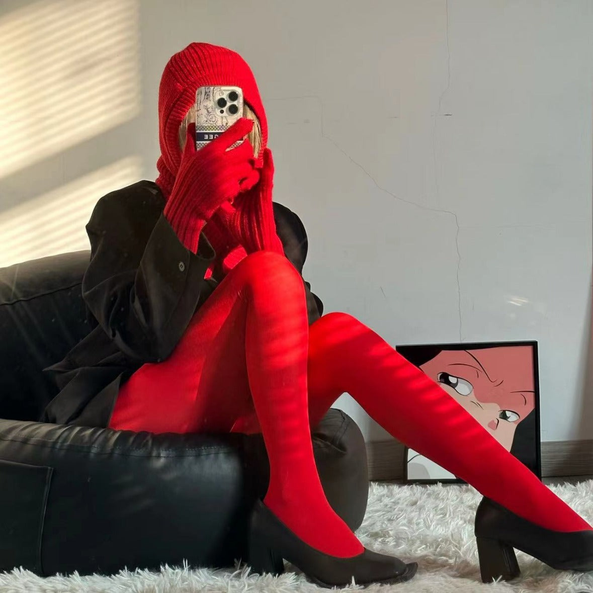 Medium Thick Section Ins Fashion Hot Girl Matte Velvet Zodiac Anniversary Year Red Socks