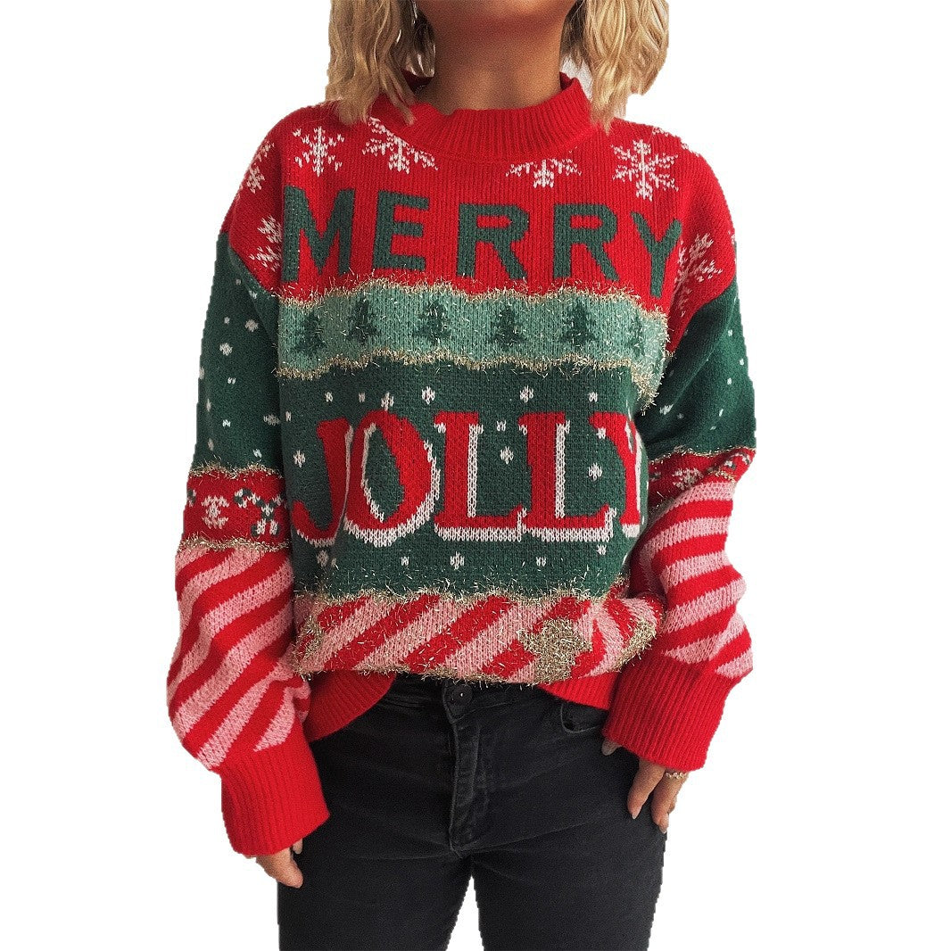 New Jacquard Knitted Round Neck Sweater for Women