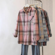 Retro Loose Plaid Shirt For Women