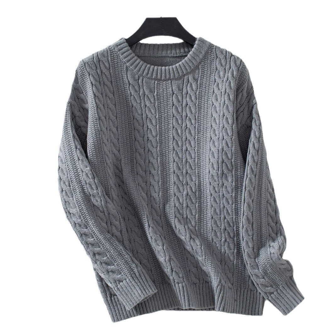 European and American Fashion Round Neck Twist Knit Sweater Pullover Long Sleeve