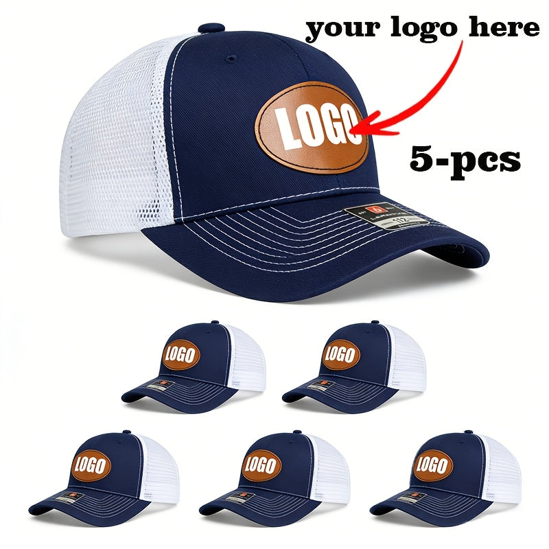 Set of 5 Tan Mesh Baseball Caps with Oval Logo – Snap‑Back Adjustable, 100% Polyester