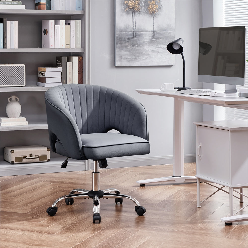 Velvet Tufted Barrel Back Office Chair with Wheels and Adjustable Height