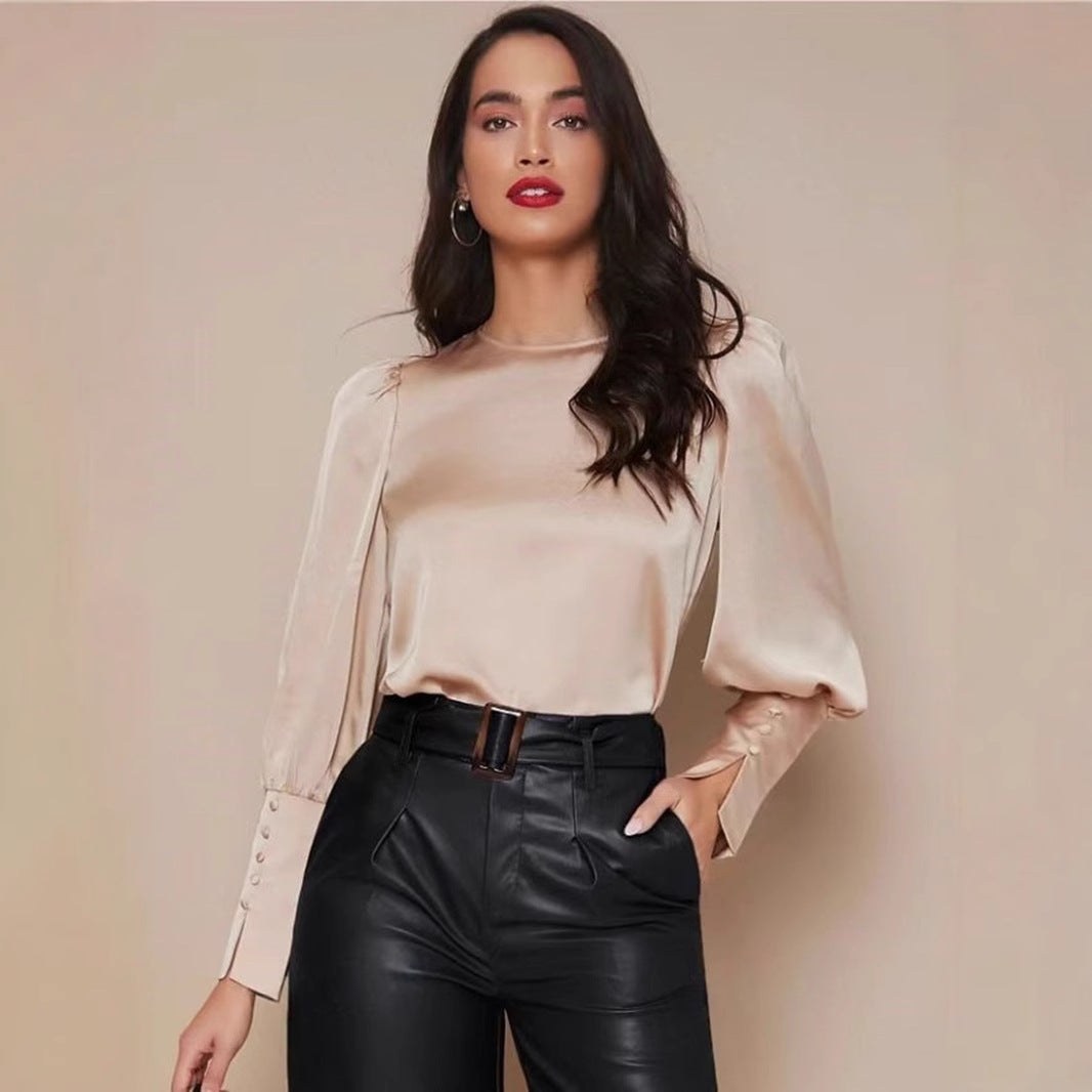Women's Long Sleeved Satin Shirt
