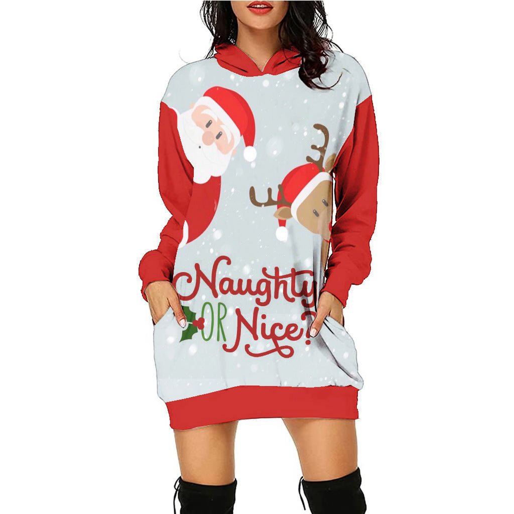 Festive Christmas Print Casual Holiday Sweater Dress