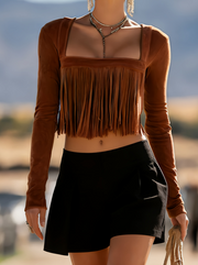 American Retro Vacation Style Tassel Crop Top