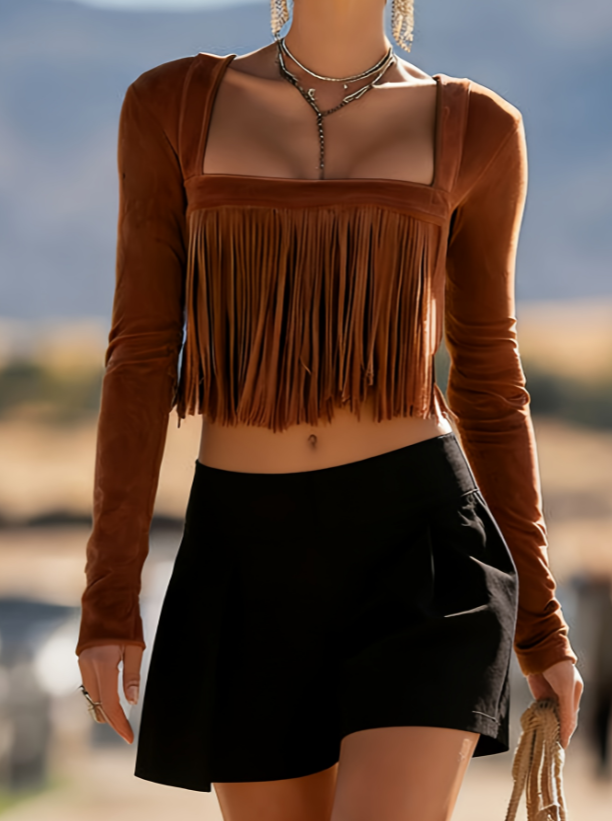 American Retro Vacation Style Tassel Crop Top