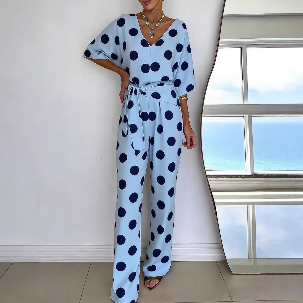 Chic V-Neck Belted Casual Jumpsuit