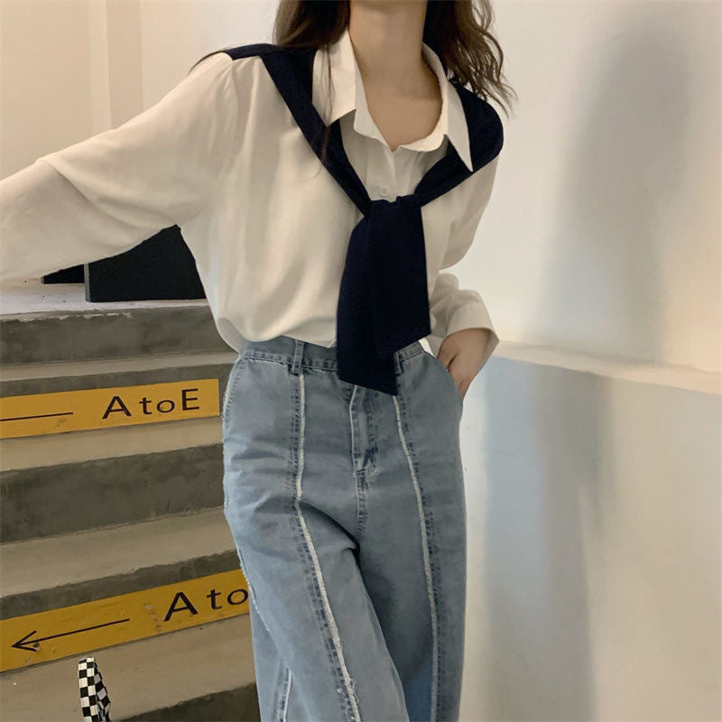 Chic Women's Layered Chiffon Long-Sleeve Shawl Shirt
