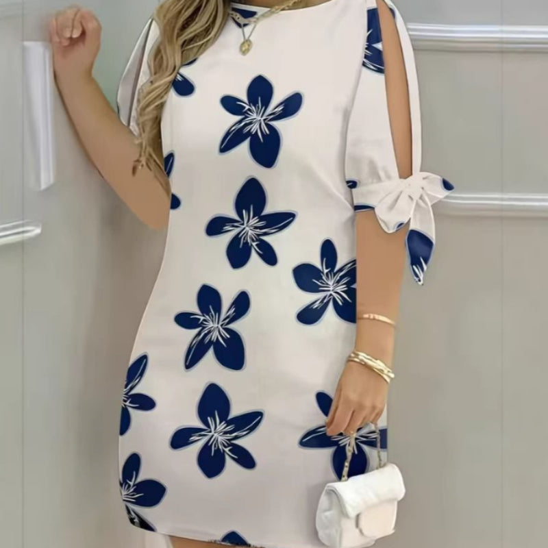 Elegant Style Floral Print Sleeveless Dress with Tie-up Straps