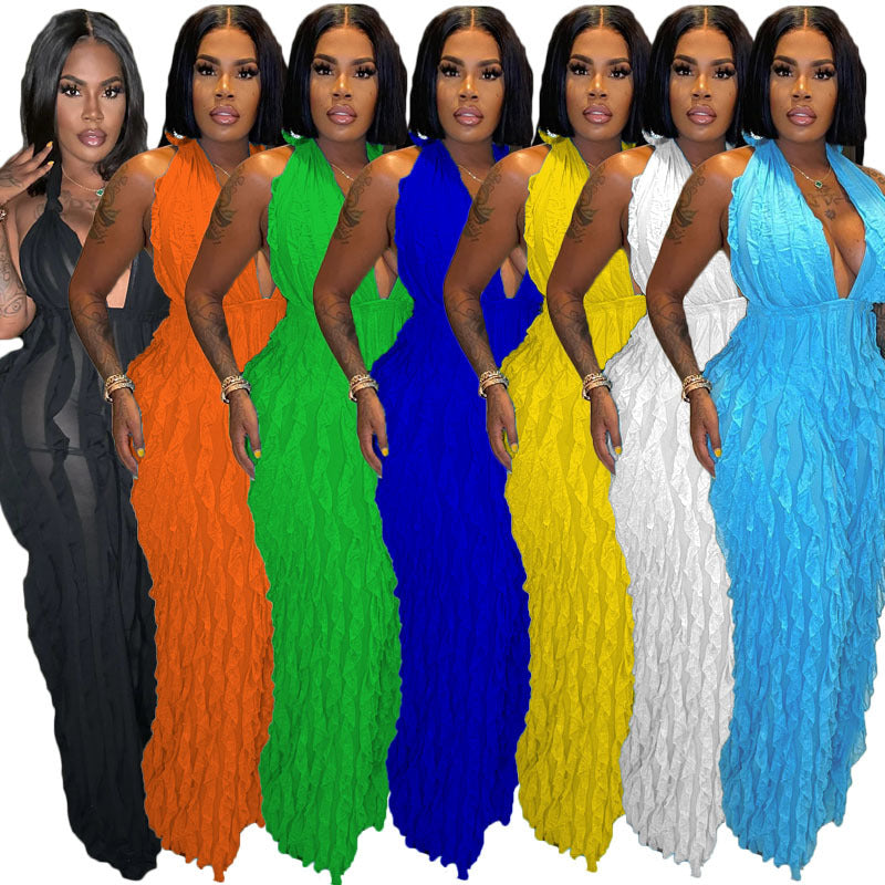 Wavy Bandeau High-Waisted Jumpsuit