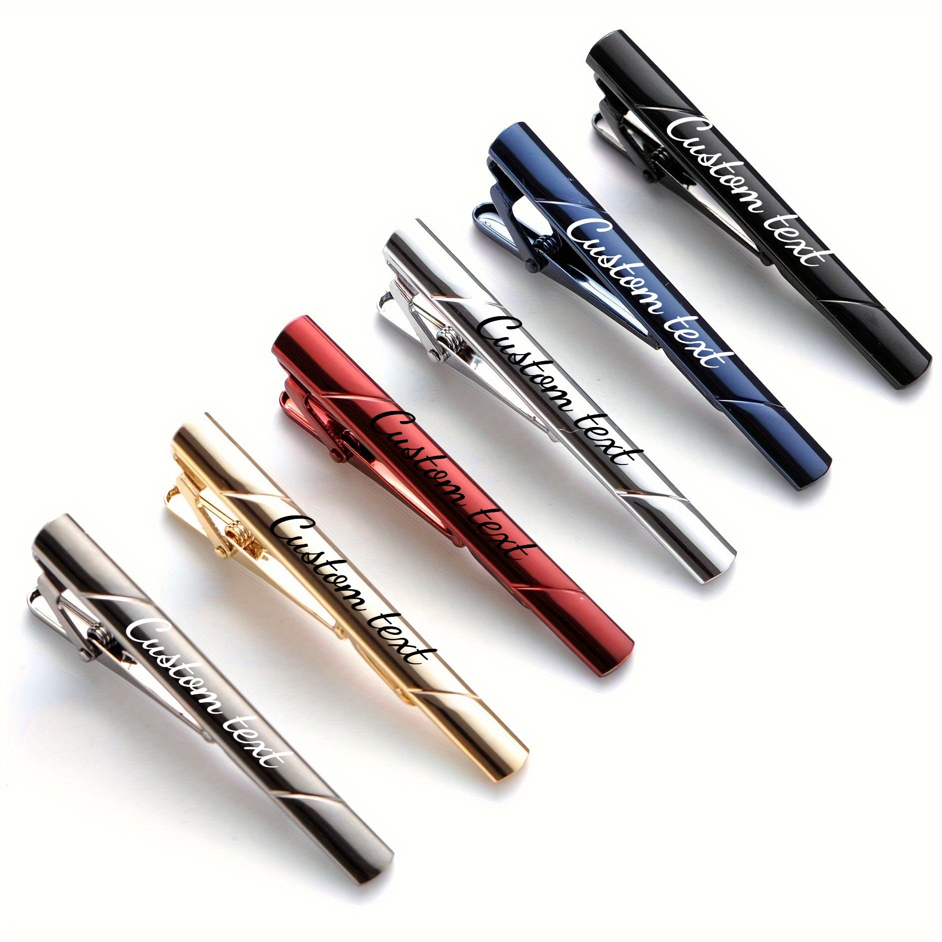 Set of 6 Laser‑Engraved Tie Clips – Geometric Patterns in Silver, Gold, and Copper