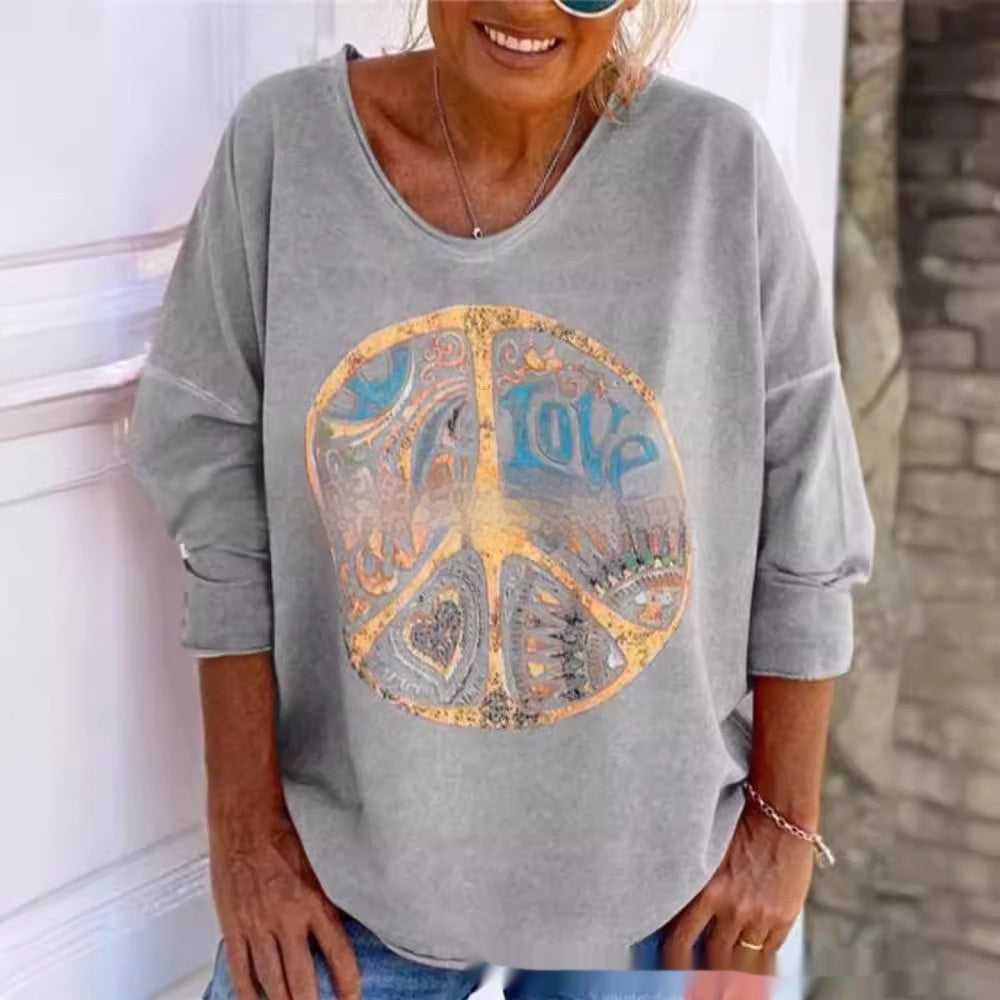 Cozy Floral Print Loose Long Sleeve Sweater