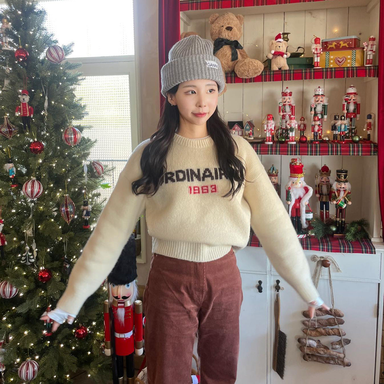 Retro Alphabet Knit Sweater Cozy Casual Crewneck Pullover