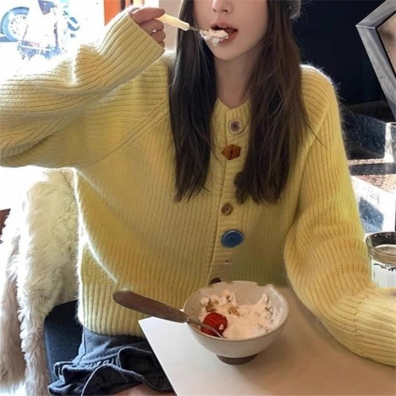 Irregularly Colored Button-down Knitted Cardigan Sweater