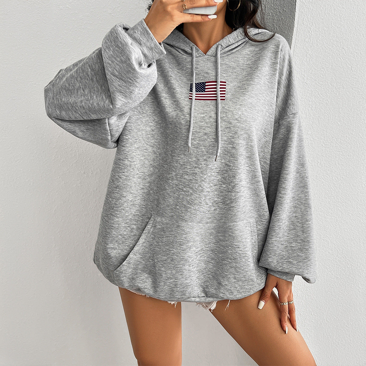 Women's Pocket Lace-Up Casual Pullover Hoodie