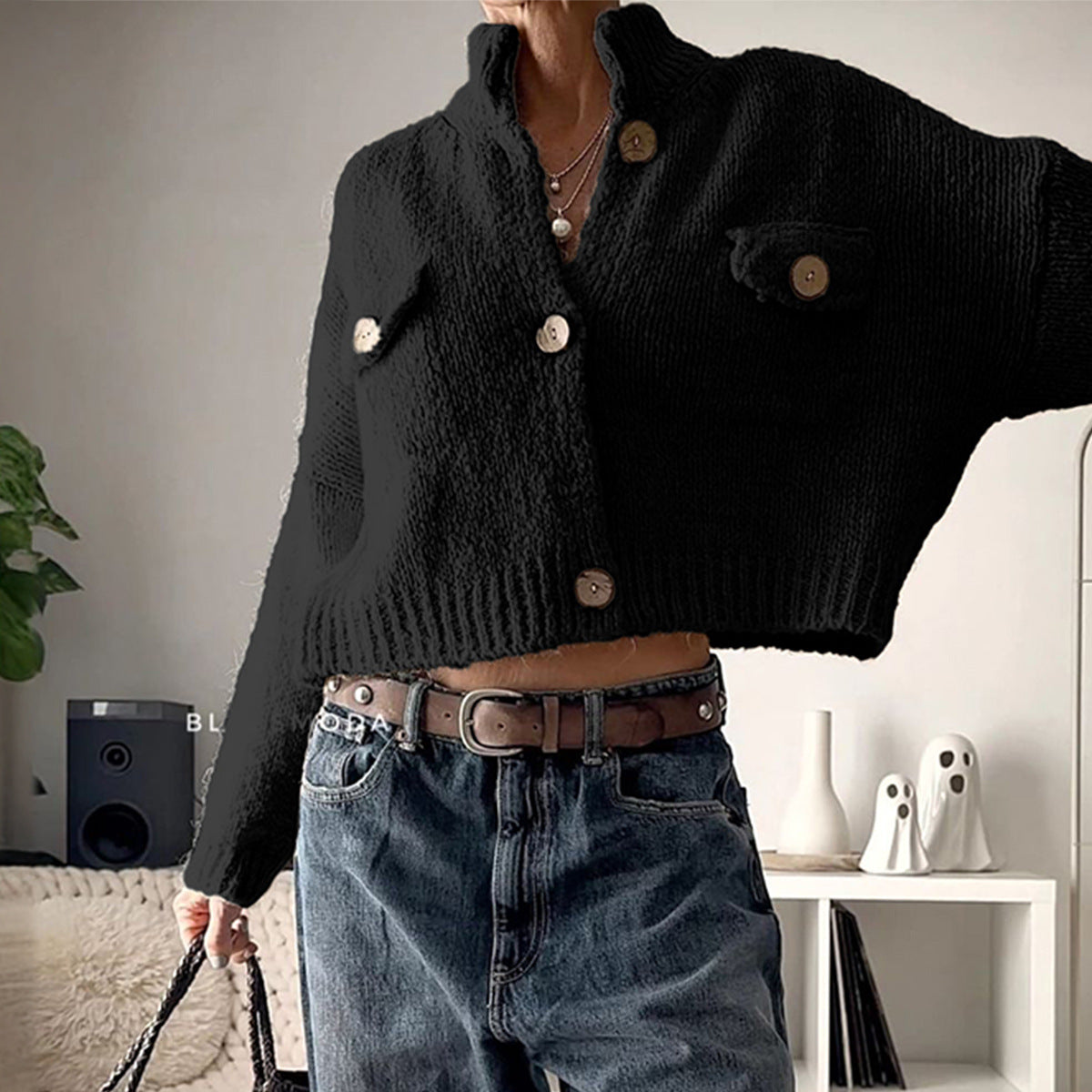 Womens Casual Knitted Long-sleeve Coat Sweater