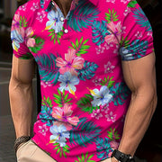 Men's Short Sleeve Tropical Floral Print Polo Shirt