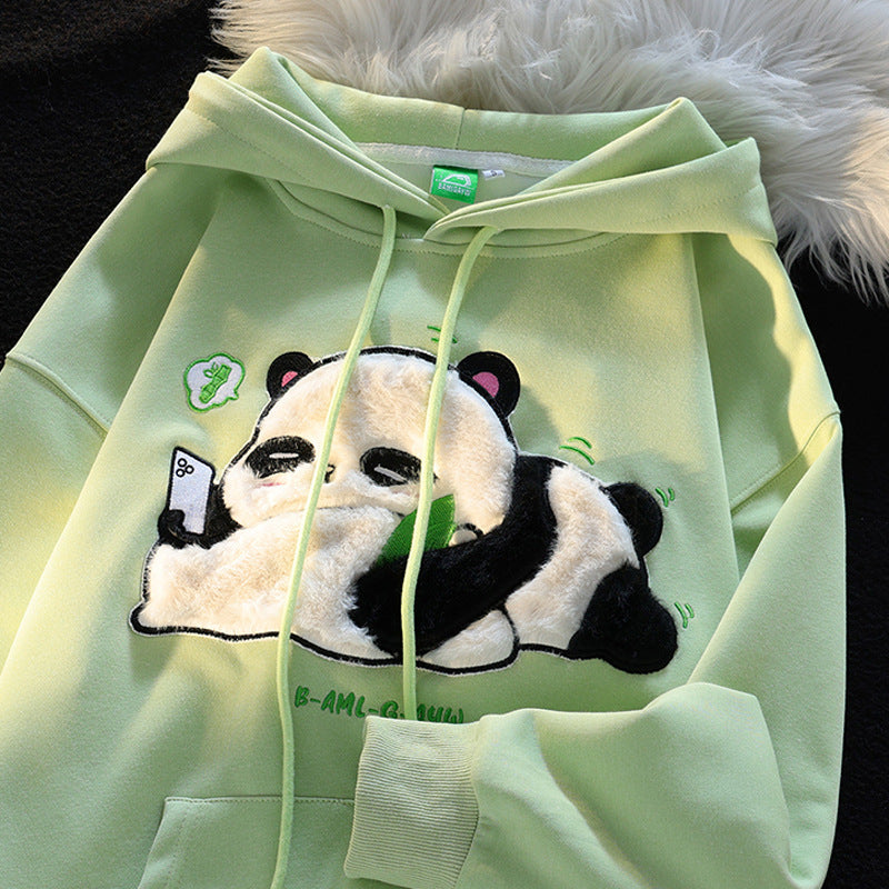 Cute Panda Flocking Hooded Couple Sweater & Casual Coat