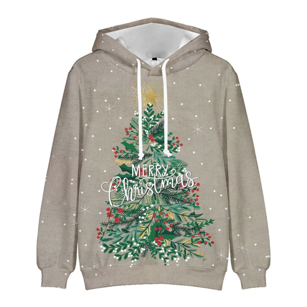 Festive Christmas Animal Print Hooded Sweatshirt