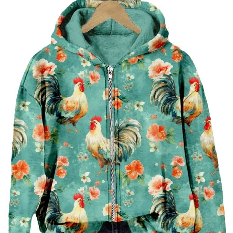 Digital Print Zipper Hooded Sweatshirt