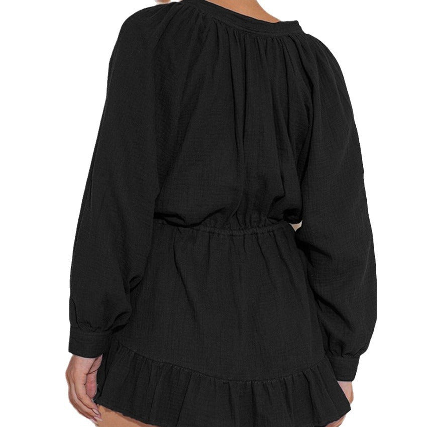Cotton Long Sleeve Ruffled One-Piece Pajama Romper