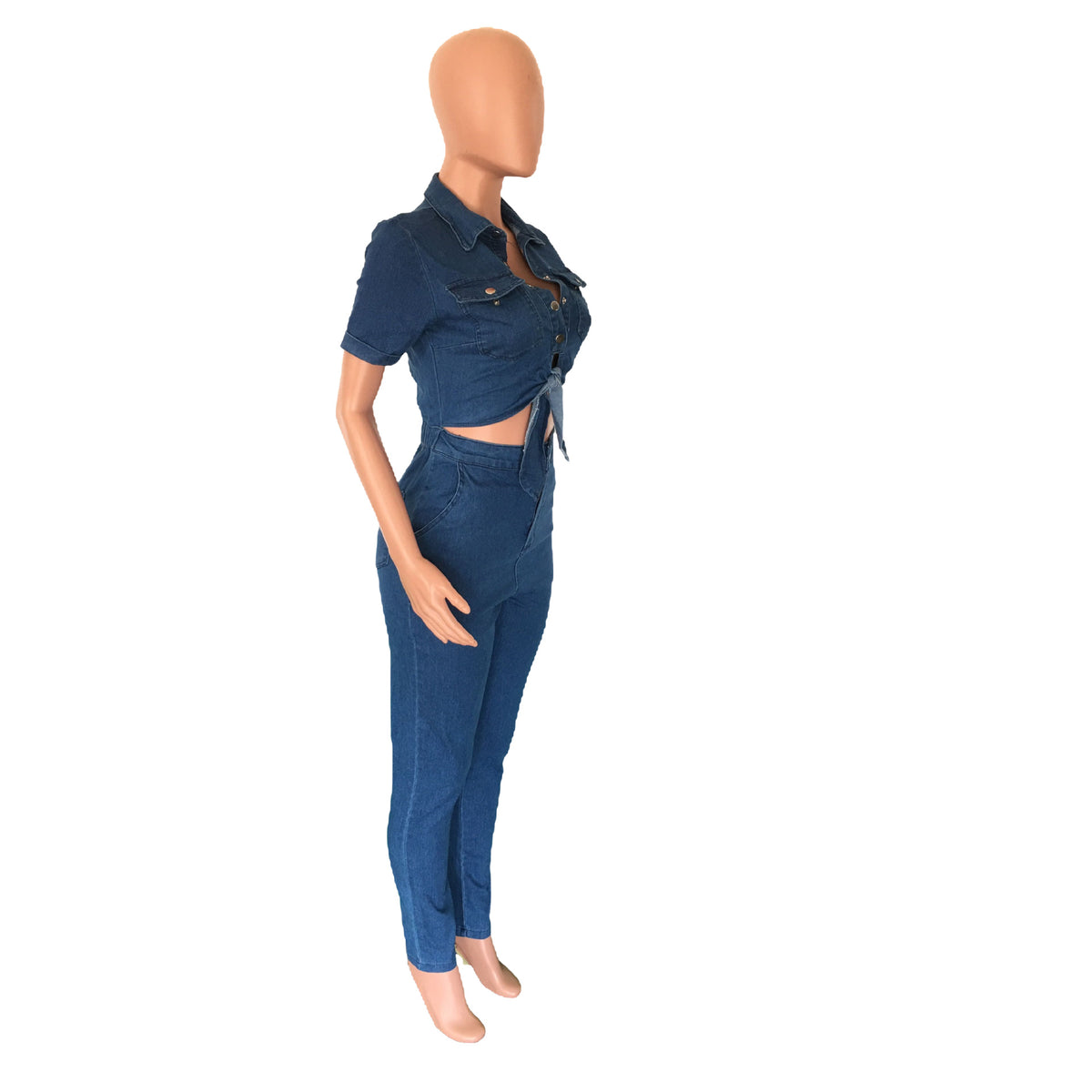 Slim Fit Fashion Short Sleeve Denim Jumpsuit