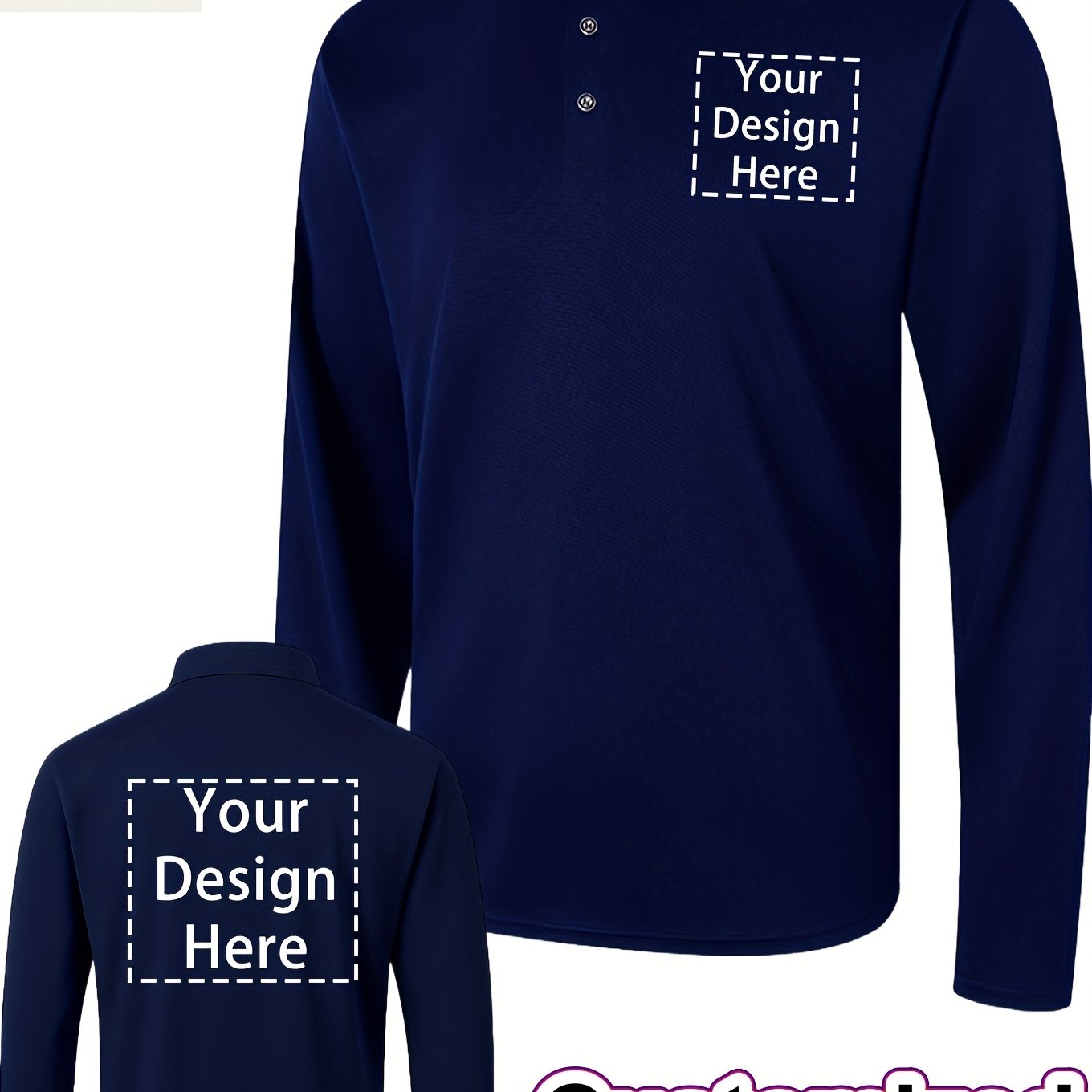 Men's Long Sleeve Knit Polo Shirt, Solid Color, Customizable
