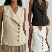 Womens Sleeveless Button-Down Vest V-Neck Solid-Color Shirt